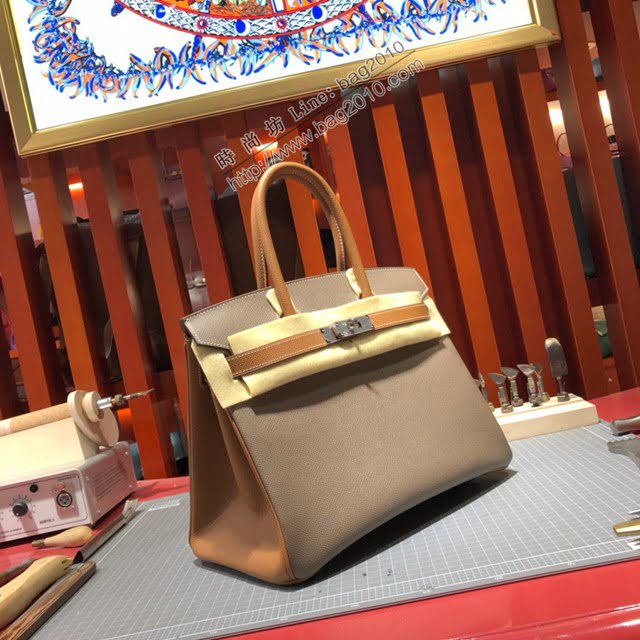 Hermes女包 愛馬仕經典款Birkin包 epsom皮手掌紋 Hermes鉑金拼色女士手提包  am2080